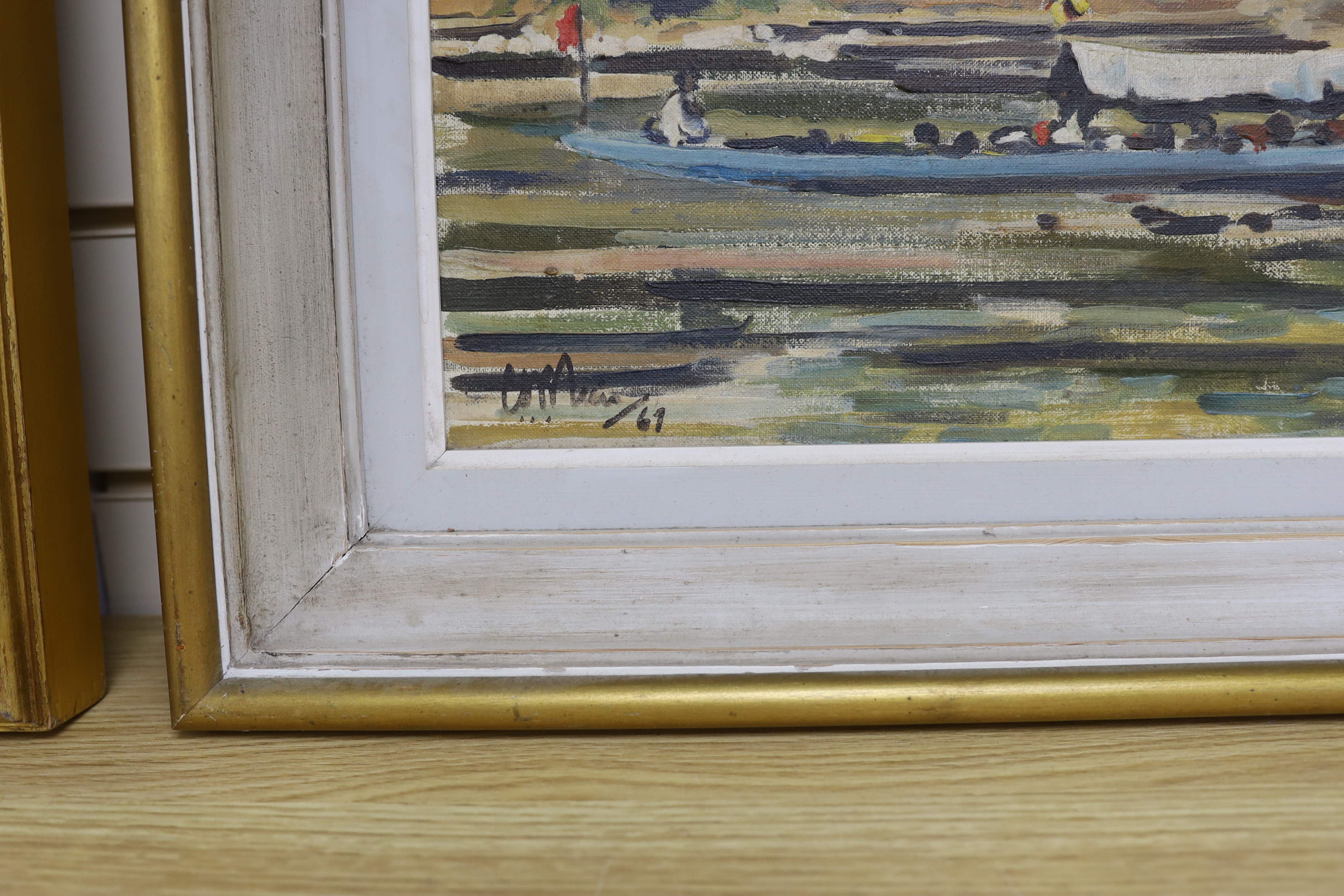 Christopher Meis? (20th century), oil on canvas, 'River Scene, Borneo', signed and dated '67, label verso, 39 x 49cm